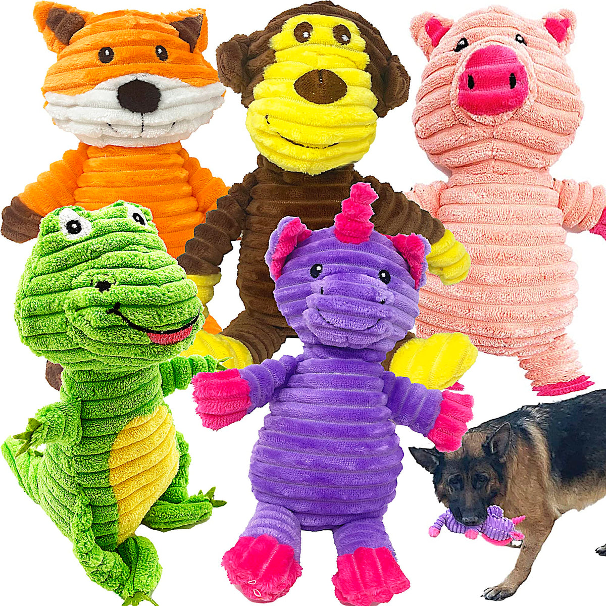 Jalousie pack de cinq peluches face montrant diversité et amusement