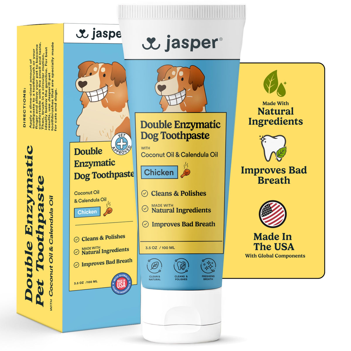 Jasper tube en gros plan montrant l'emballage clair et naturel pour un brossage efficace