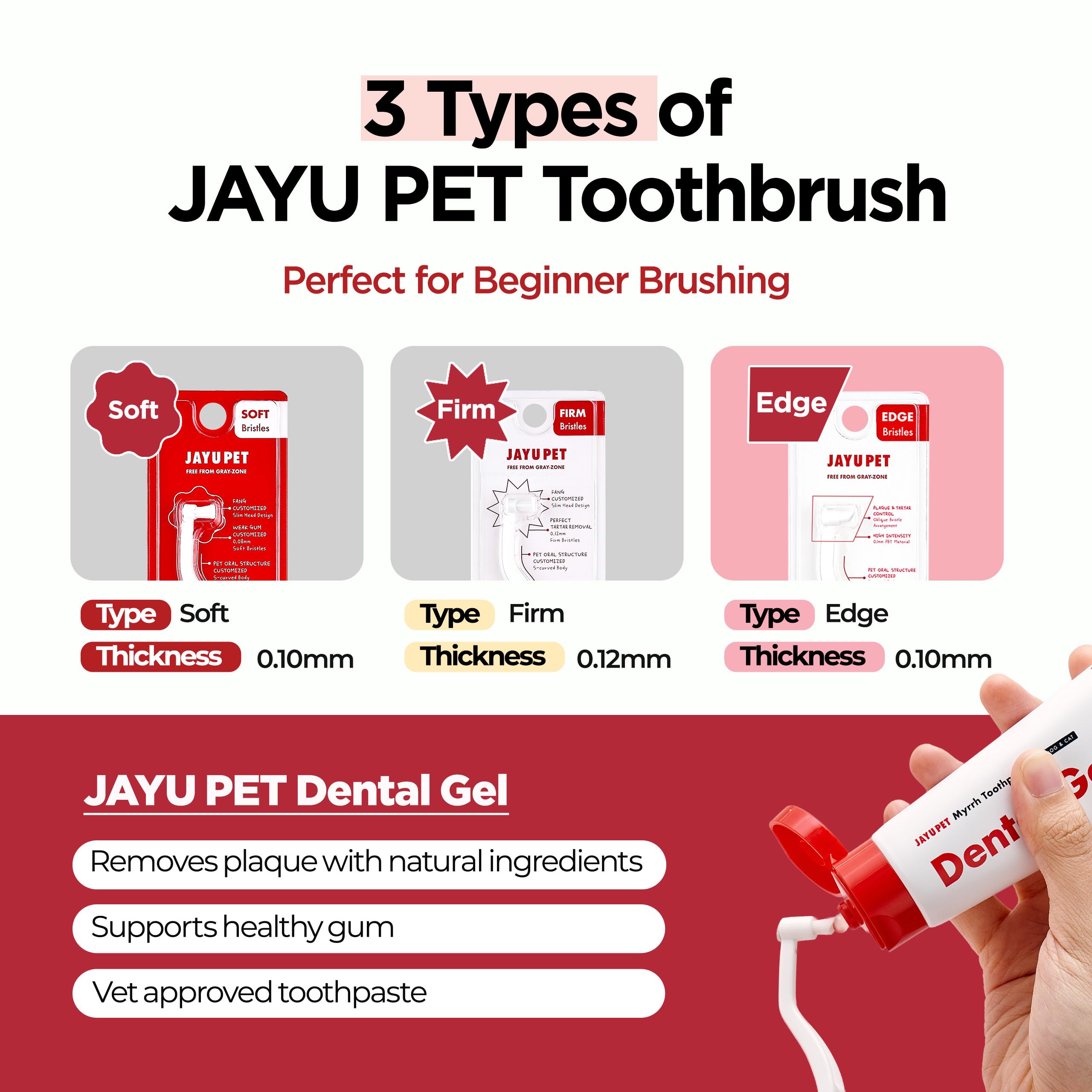 JAYU PET brosse avec gel dentaire suggérant routine sans rinçage