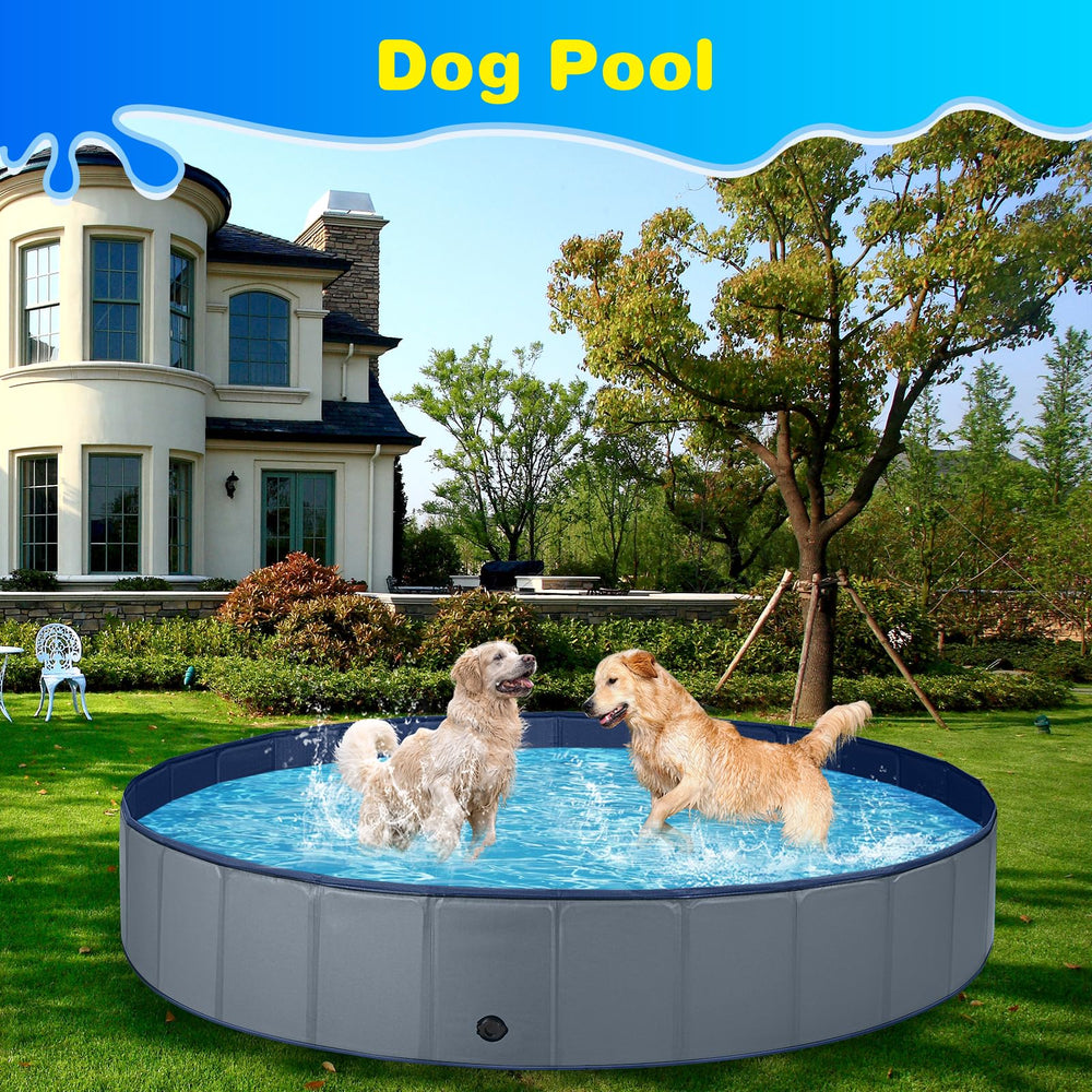Jecoo piscine comparaison d'échelle illustrant tailles pour chiens et enfants