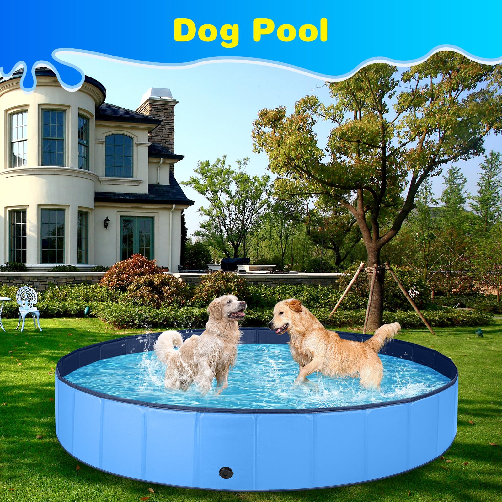 Jecoo piscine installée dans jardin pour jeux et détente