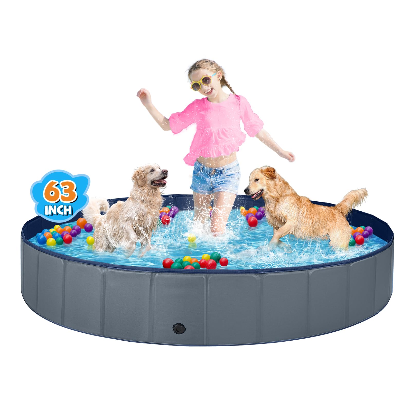 Jecoo piscine face avant montrant la structure solide et l'espace pour chiens