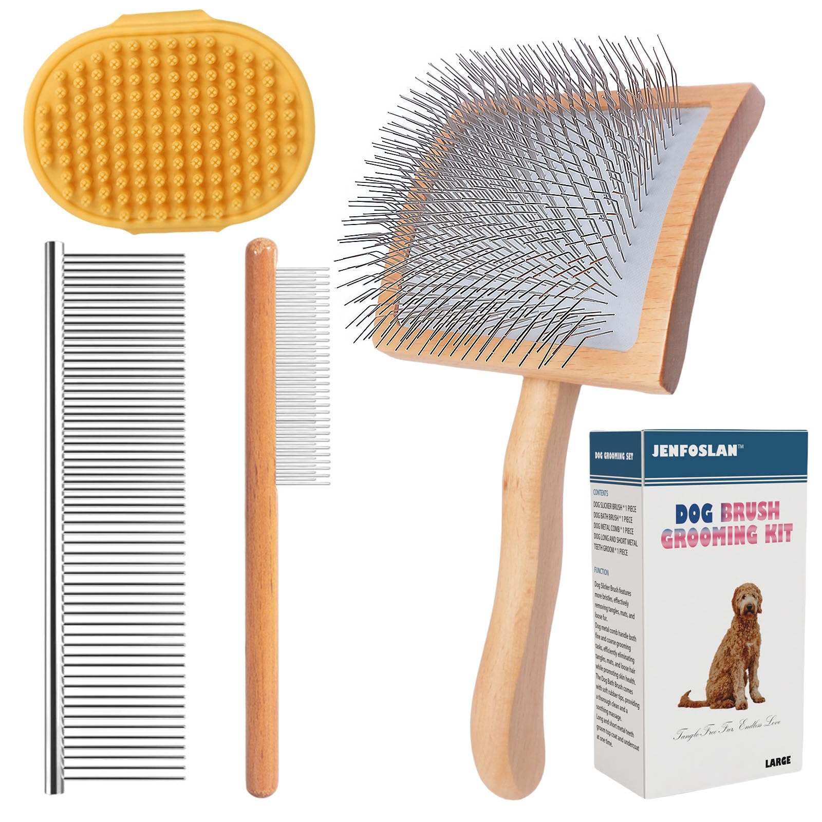 JENFOSLAN brosse slicker face avant montrant la poignée ergonomique et confort