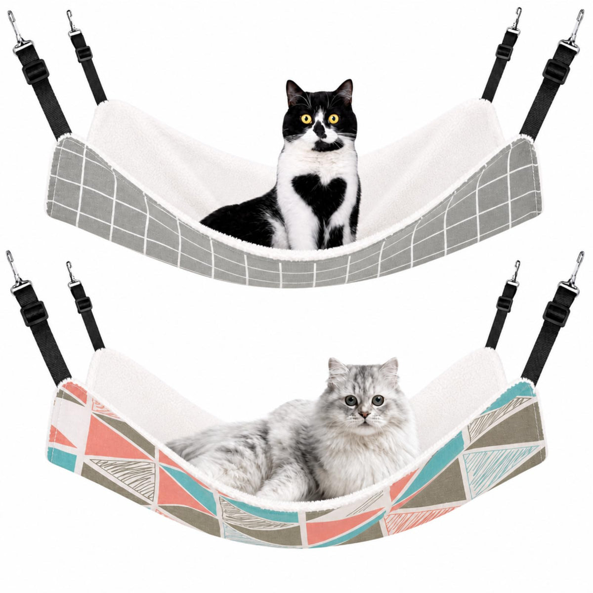 Hamac Jetec face avant avec motif géométrique, confort visible pour chat