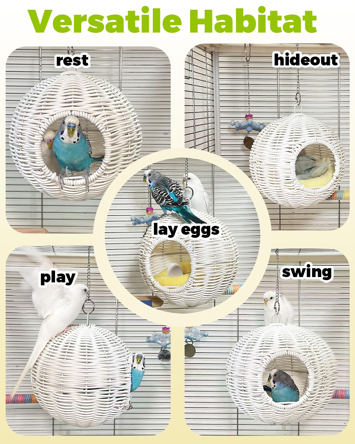 Jevnd hamac-nid décoré en cage créant habitat naturel et apaisant