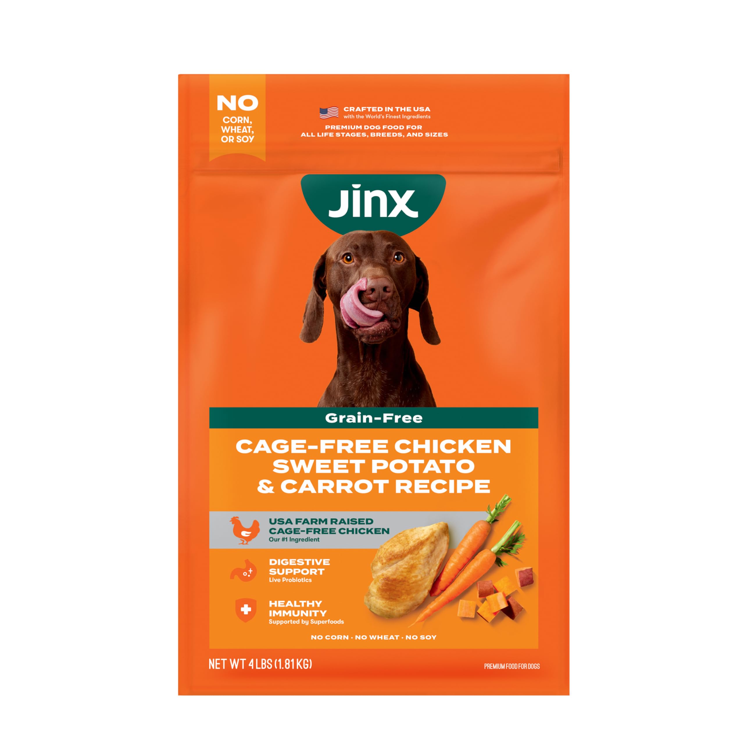 Jinx emballage avant 4 lb montrant composition claire et bénéfice nutritionnel