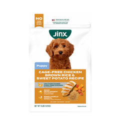 Jinx emballage avant 4 lb montrant la recette poulet cage-free et bénéfice nutritionnel