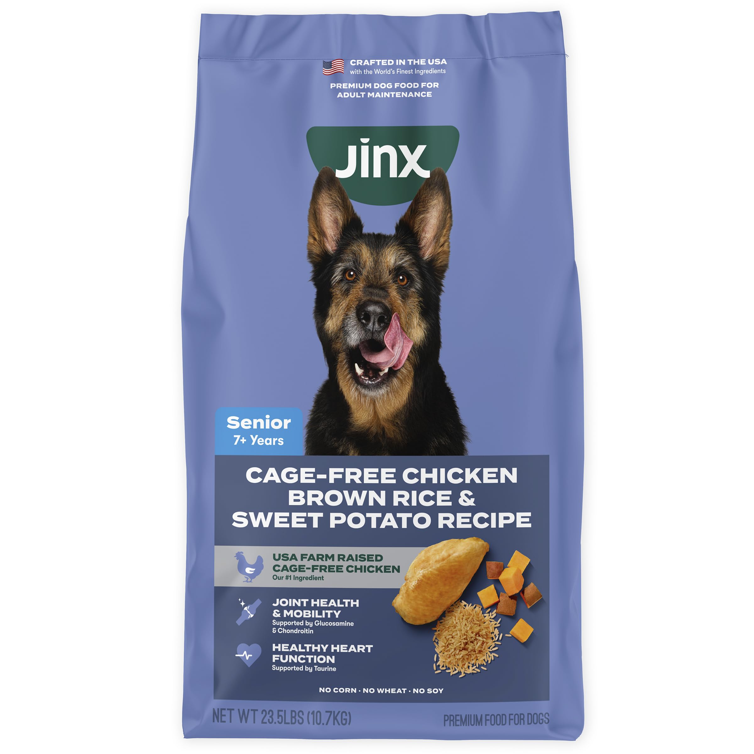 Jinx emballage avant montrant la formule senior et bénéfice nutritionnel