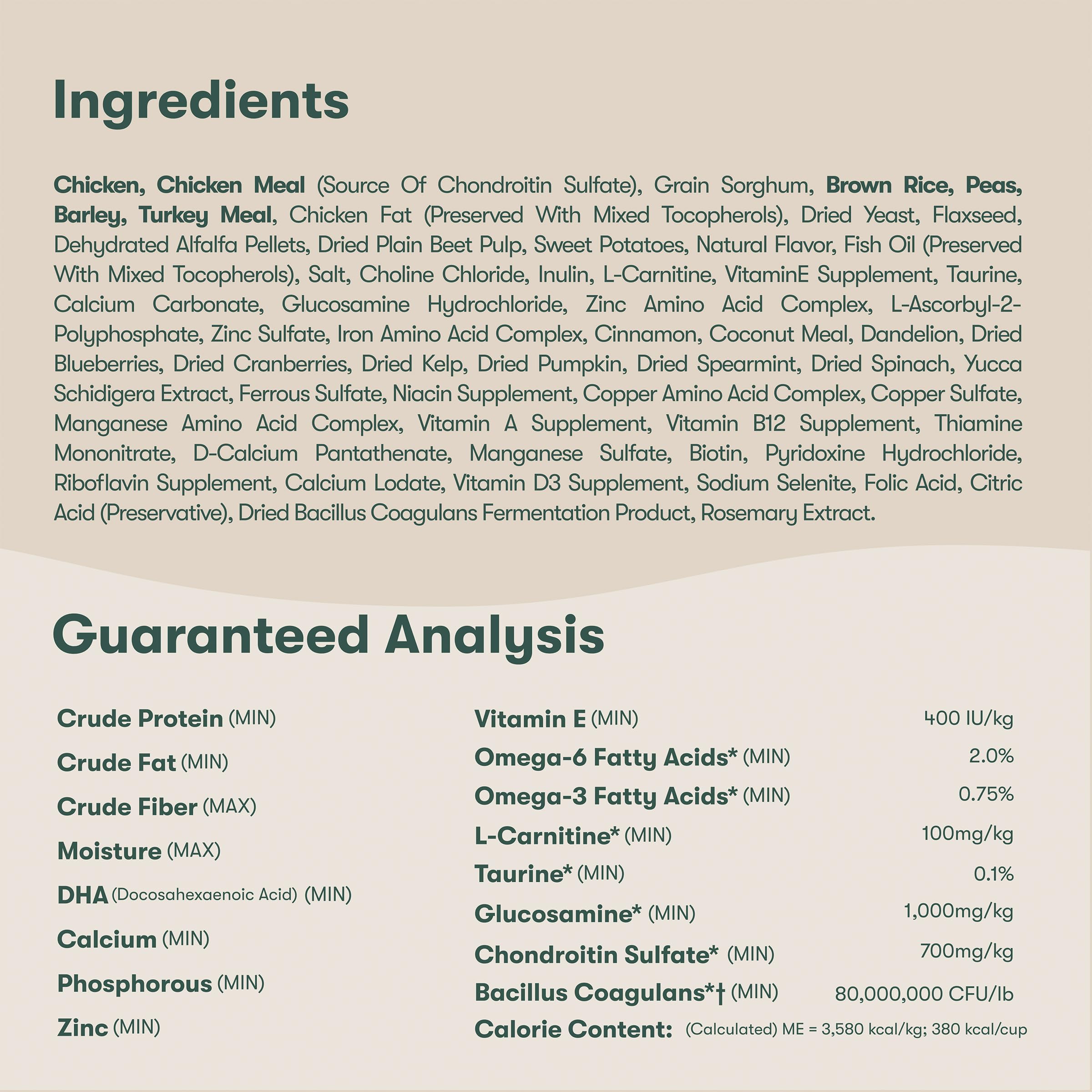 Jinx étiquette nutritionnelle lisible expliquant vitamines et minéraux