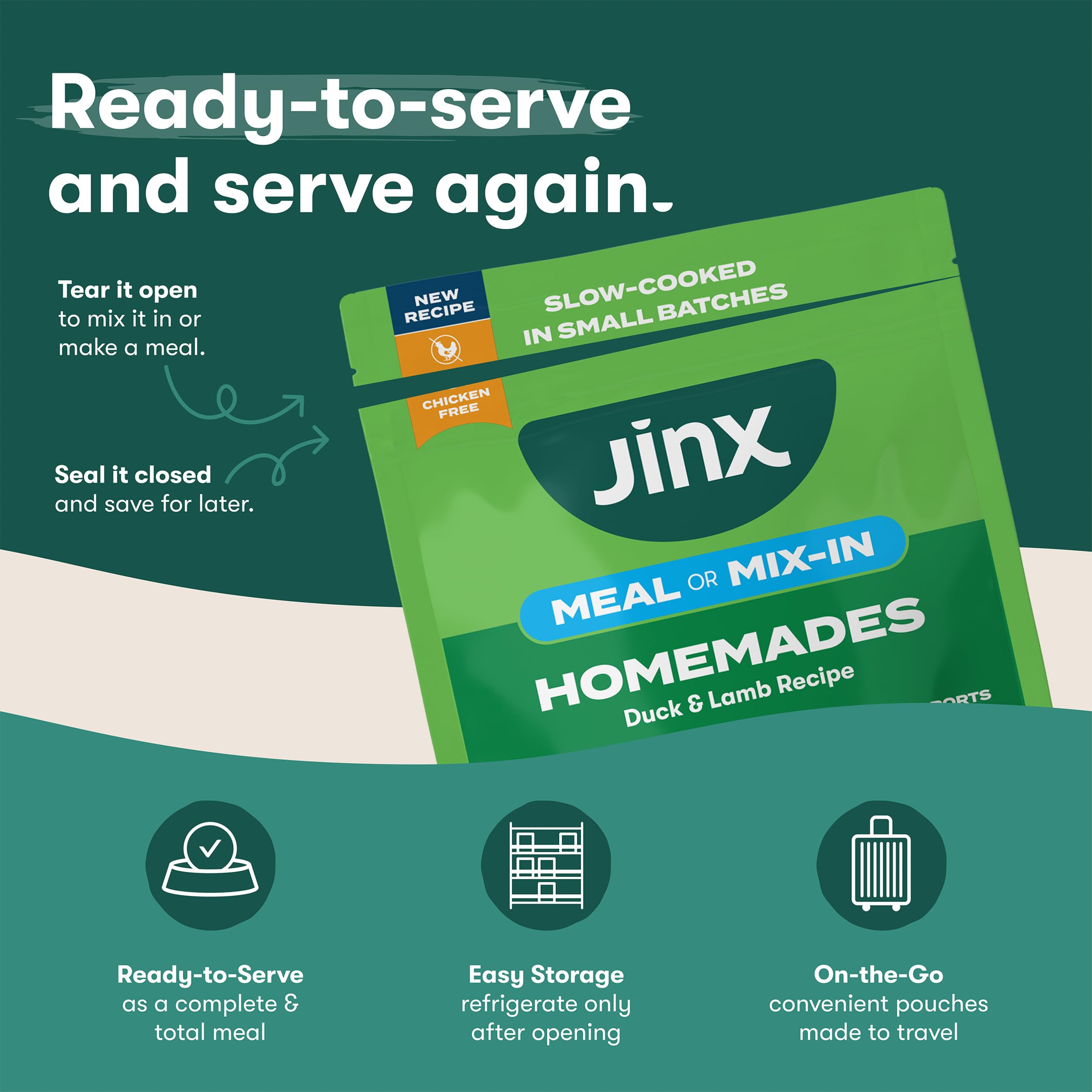 Jinx assiette montrant canard et agneau réels pour protéines puissantes