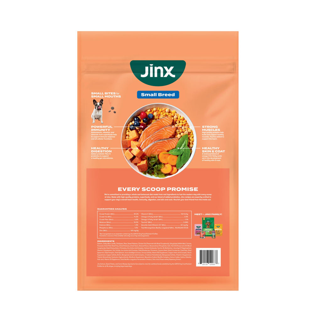 Saumon frais et ingrédients Jinx soulignant source naturelle de protéines