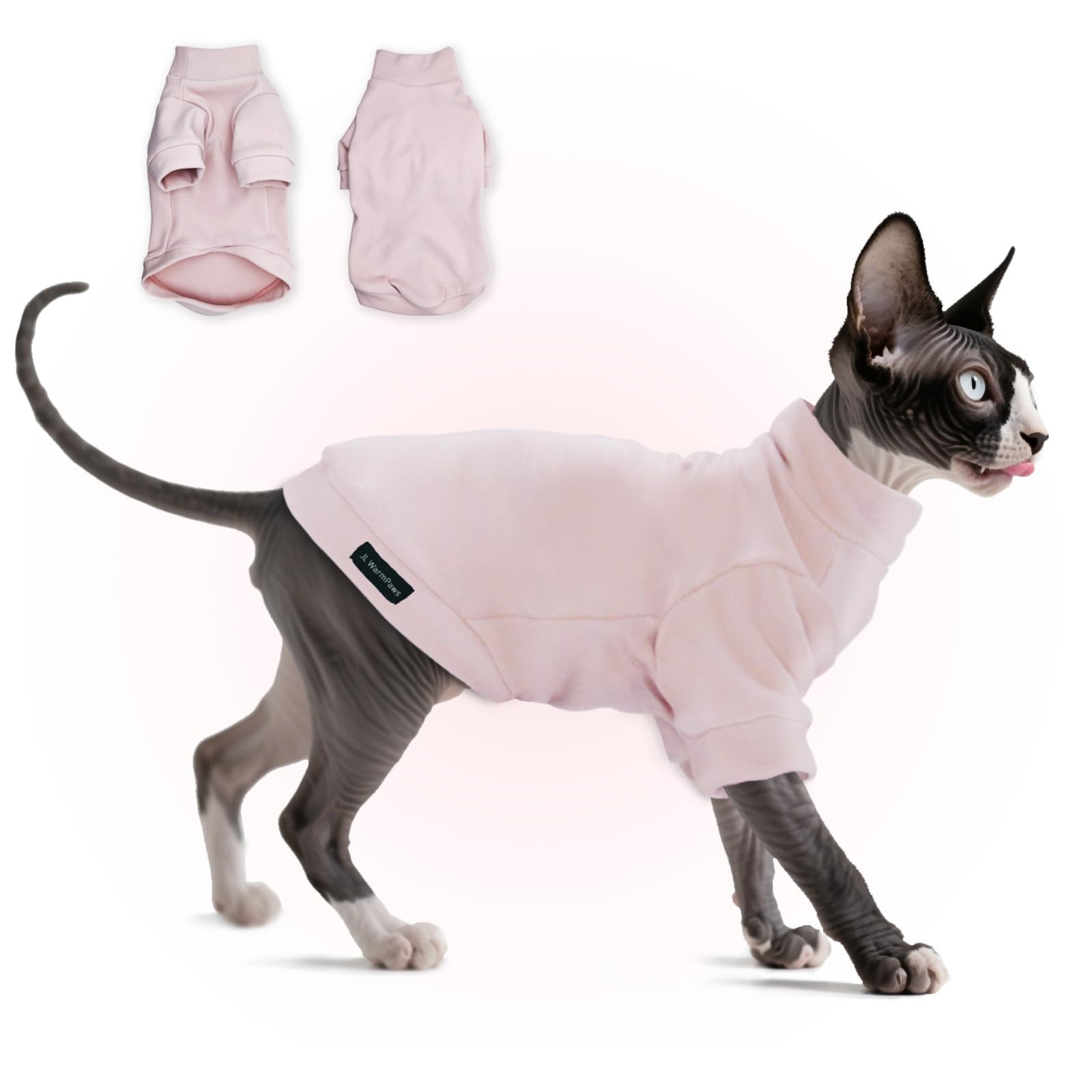 JL WarmPaws devant du pull montrant coupe et confort pour chat Sphynx