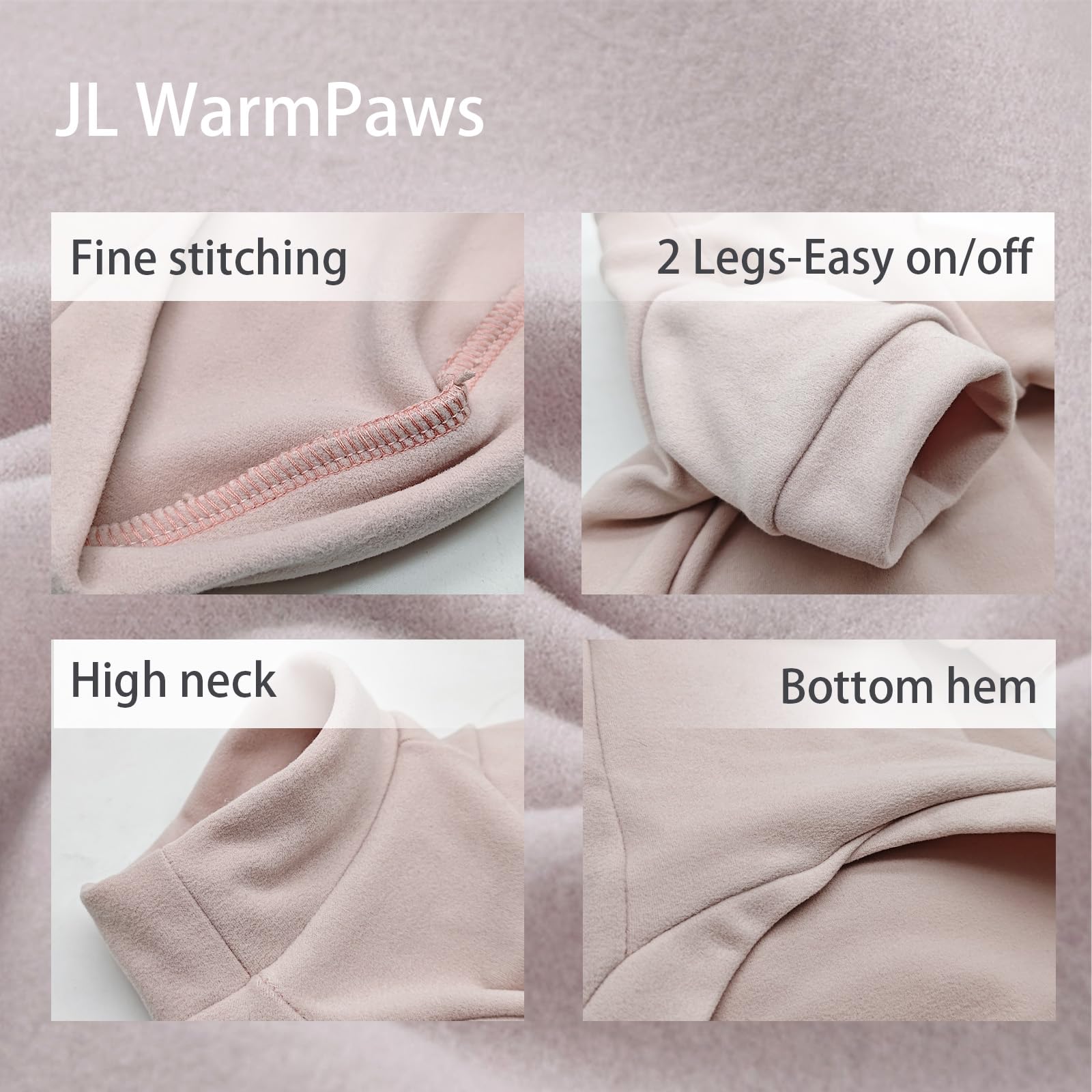 JL WarmPaws étiquette et coutures plates garantissant finition antirouille
