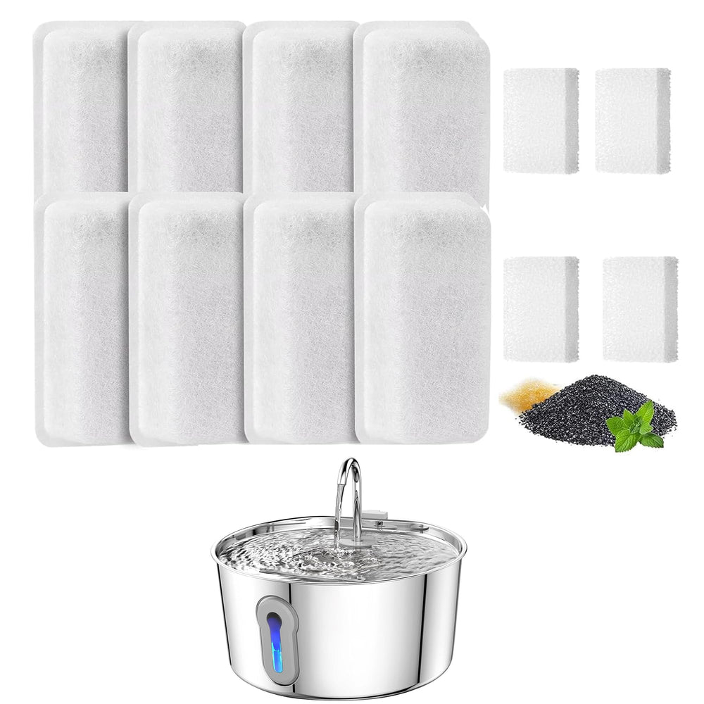 JLVDXN emballage lot montrant 8 filtres et 4 éponges pour durabilité