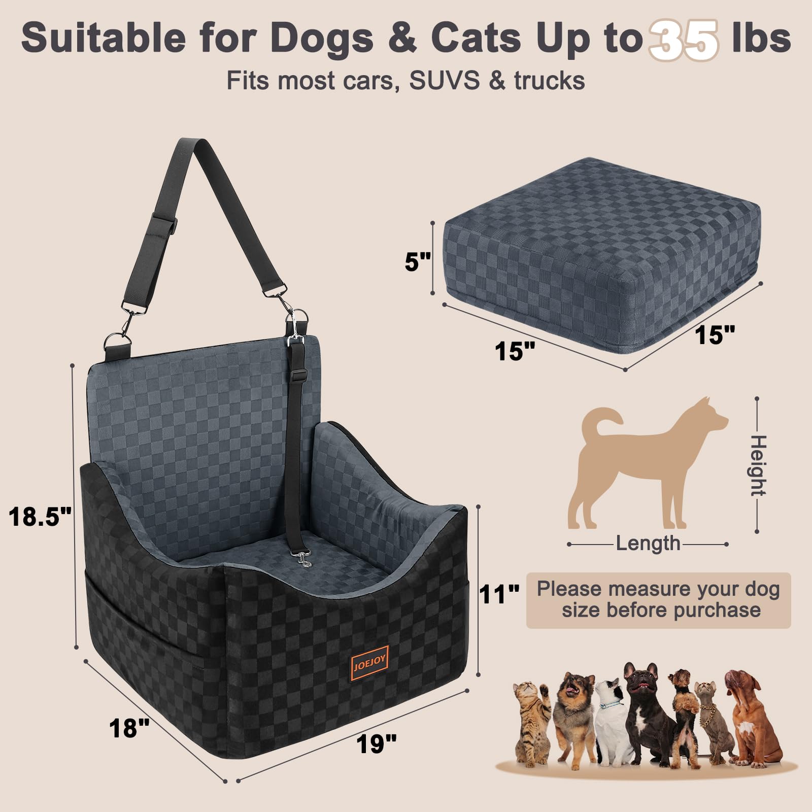 JOEJOY siège avec petit chien pour comparaison d;échelle et capacité