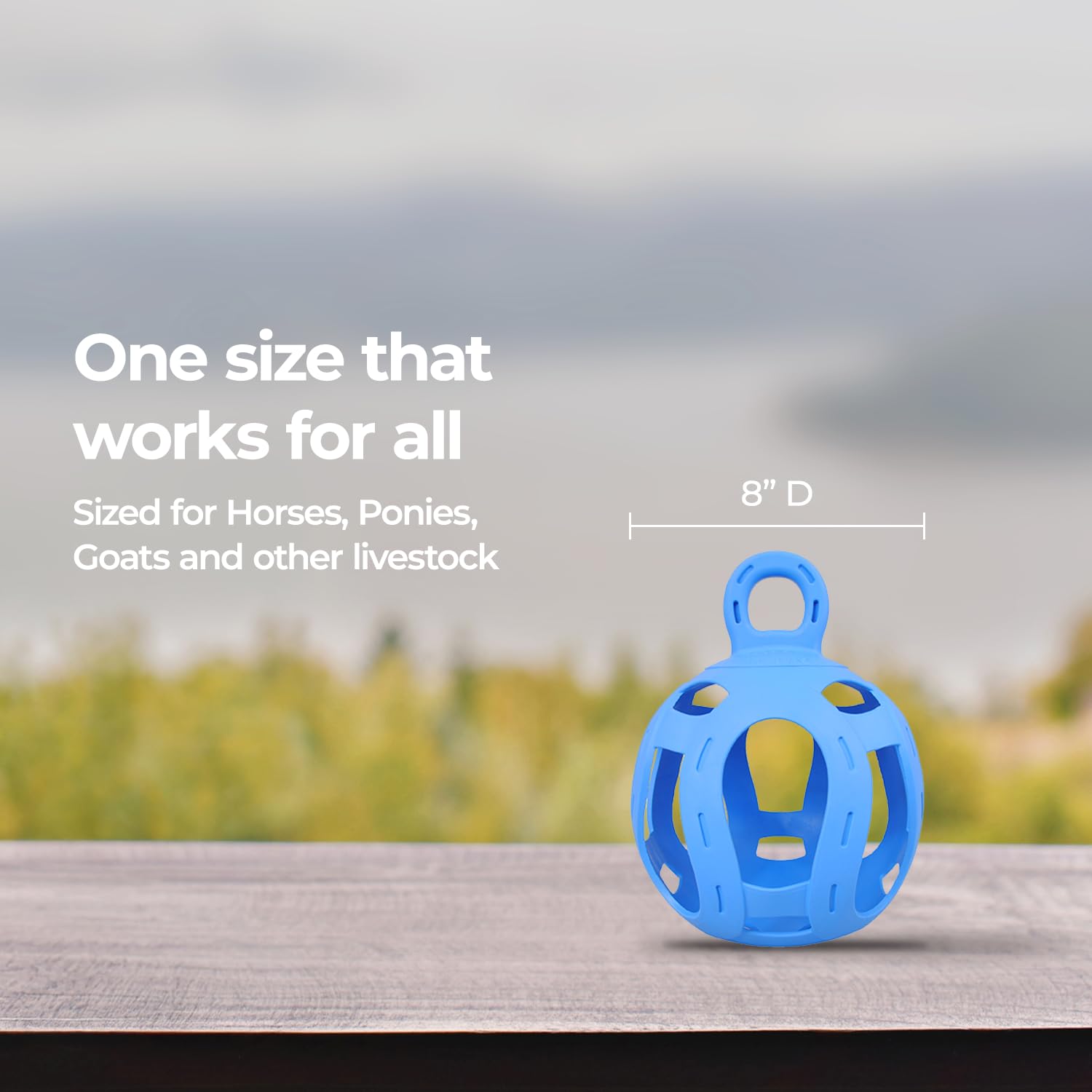 Jolly Pets Hay Ball à côté d'une main pour visualiser l'échelle pratique