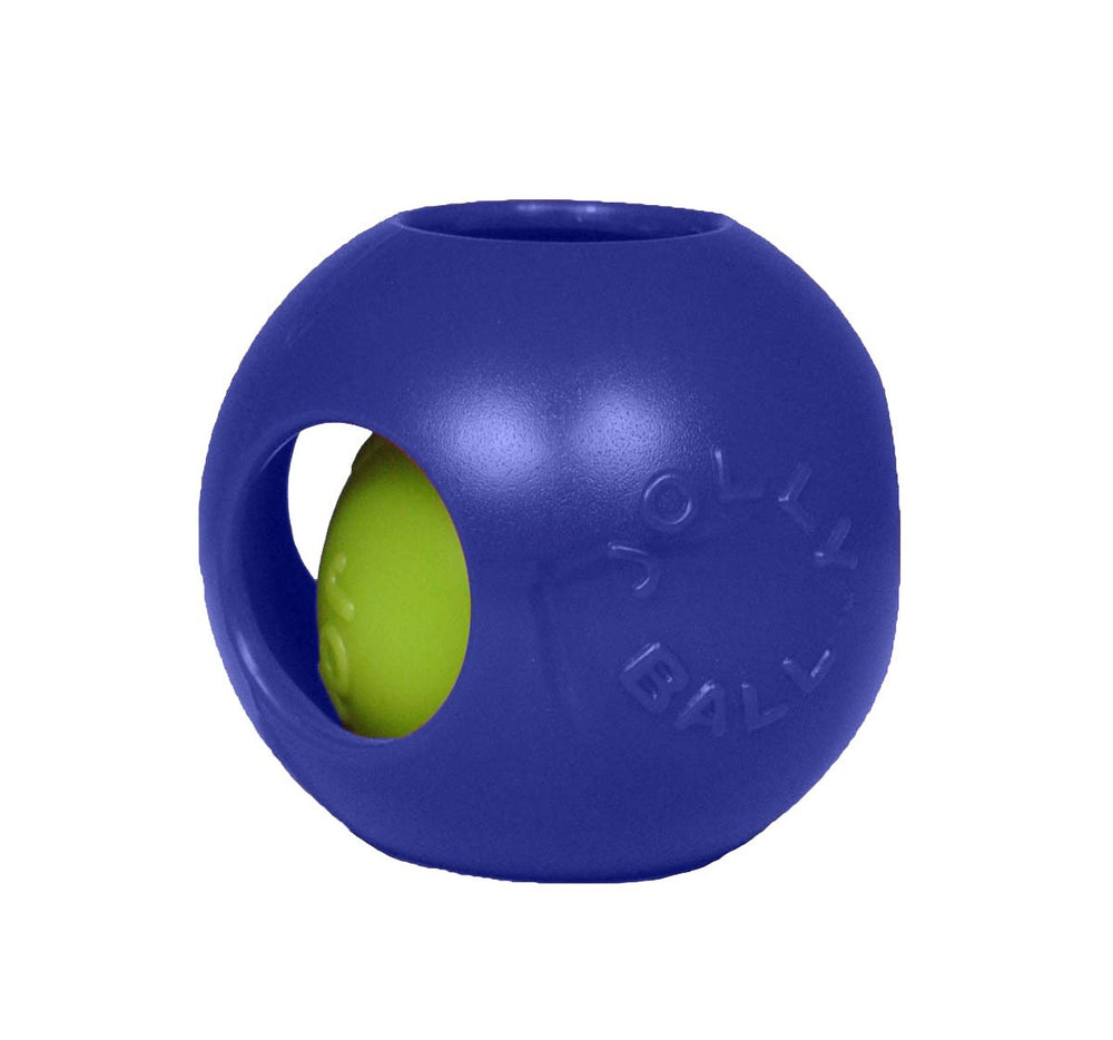 Jolly Pets Teaser Ball face avant montrant couleur bleu et forme facile à lancer