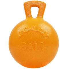 Jolly Pets balle Tug-n-Toss face avant montrant la poignée et la couleur orange, facilitant le lancer