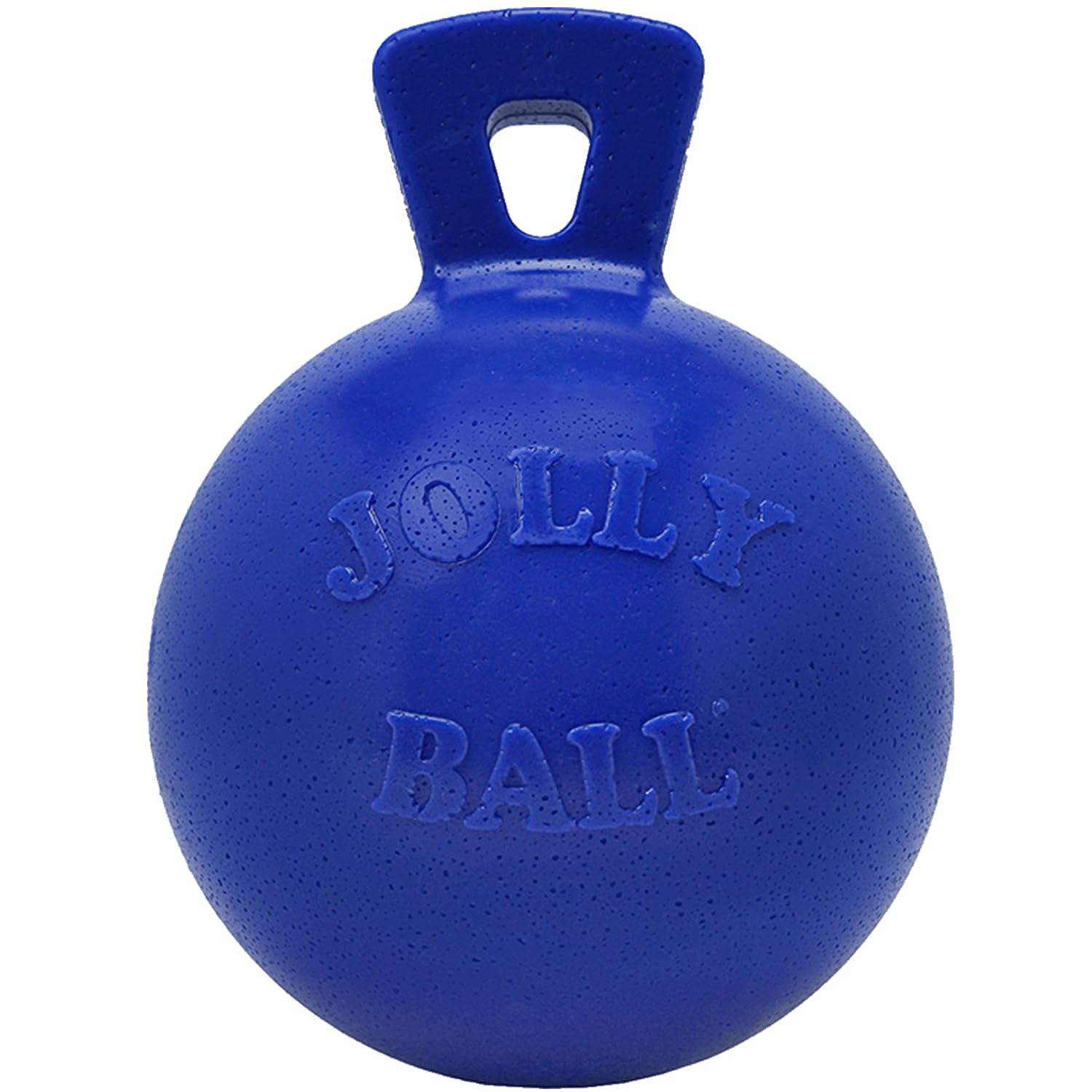 Jolly Pets balle Tug-n-Toss frontale montrant emballage et couleur bleu