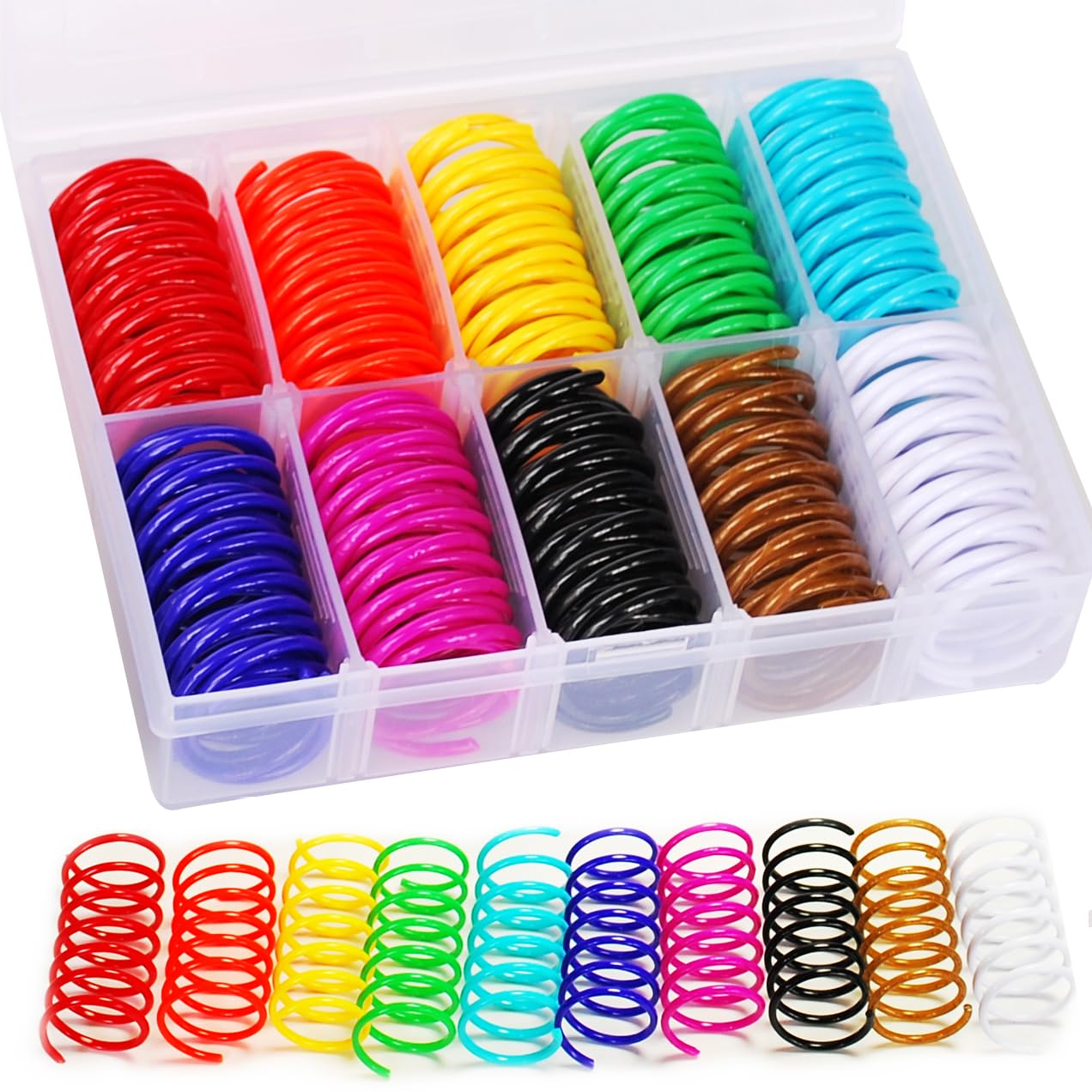 JoyArrive boîte ouverte montrant 40 ressorts colorés et rangement pratique