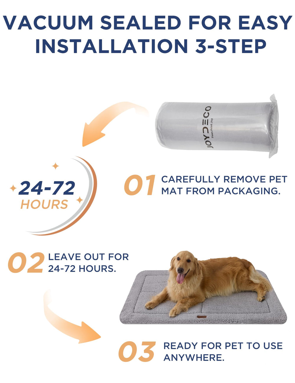 Joydeco chien couché sur tapis illustrant calme et soutien