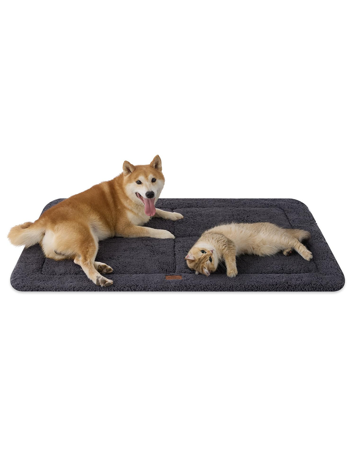 Joydeco tapis lit face avant gris foncé montrant un couchage confortable