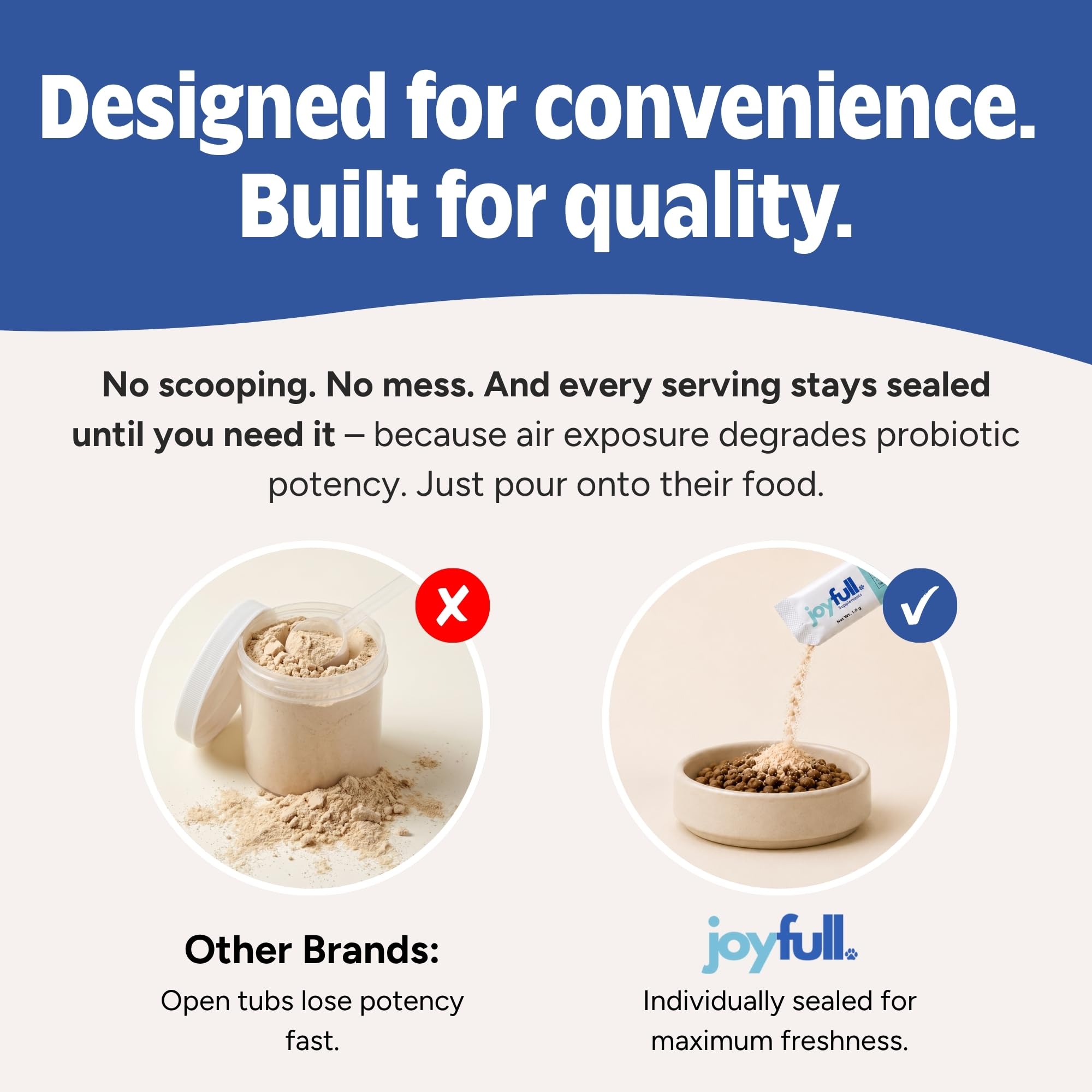JoyFull sachet près d'une main pour comparer taille et portion quotidienne