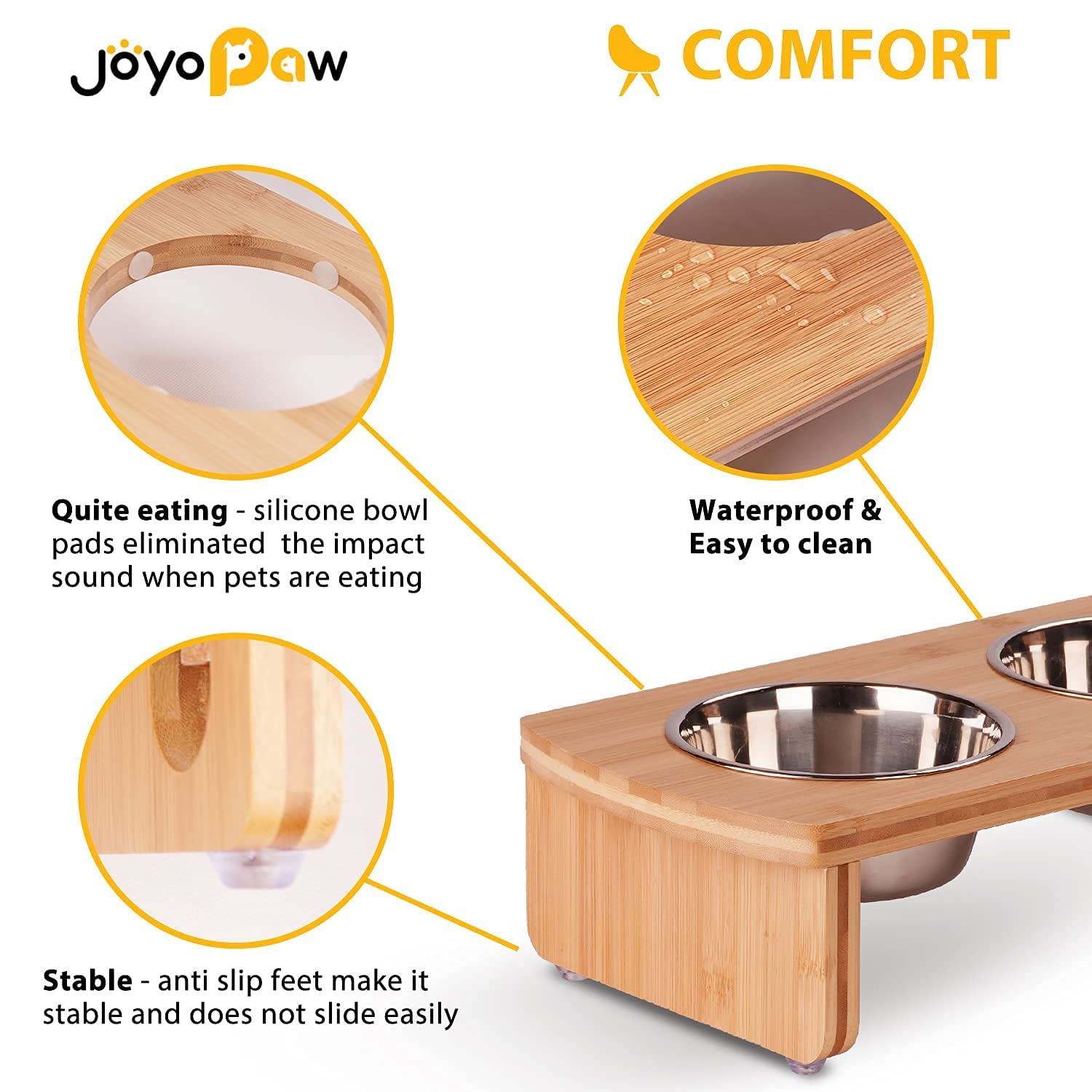 JOYOPAW comparaison d'échelle avec petit chien montrant la hauteur 4 pouces