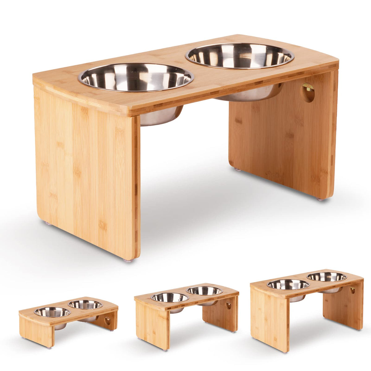 JOYOPAW vue avant du support en bambou stable et élégant, repas plus propre