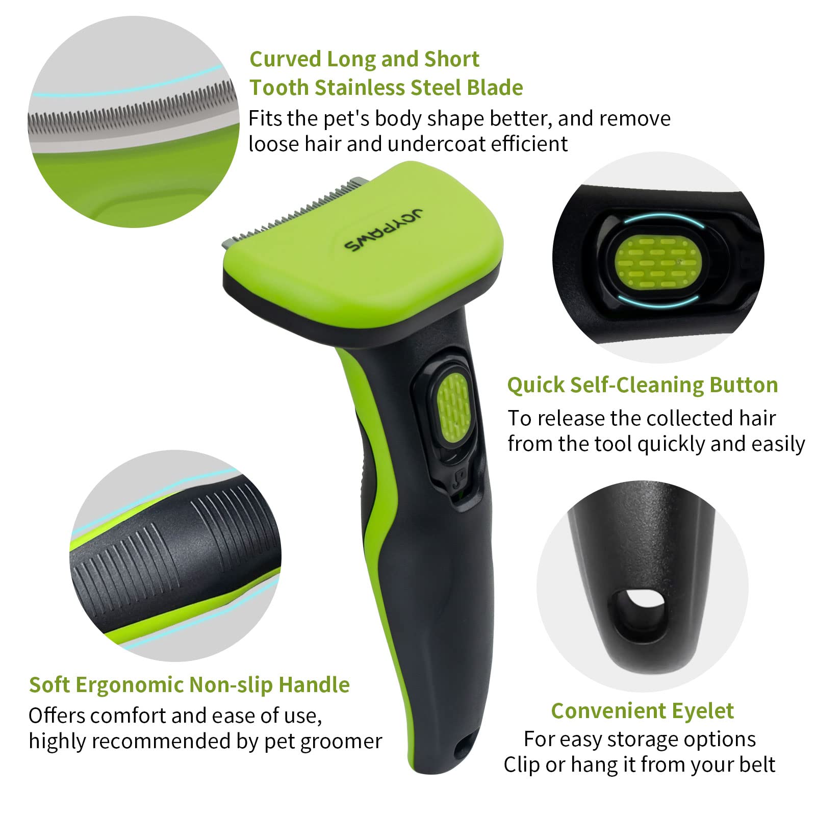JOYPAWS brosse en usage sur chien illustrant réduction de la mue