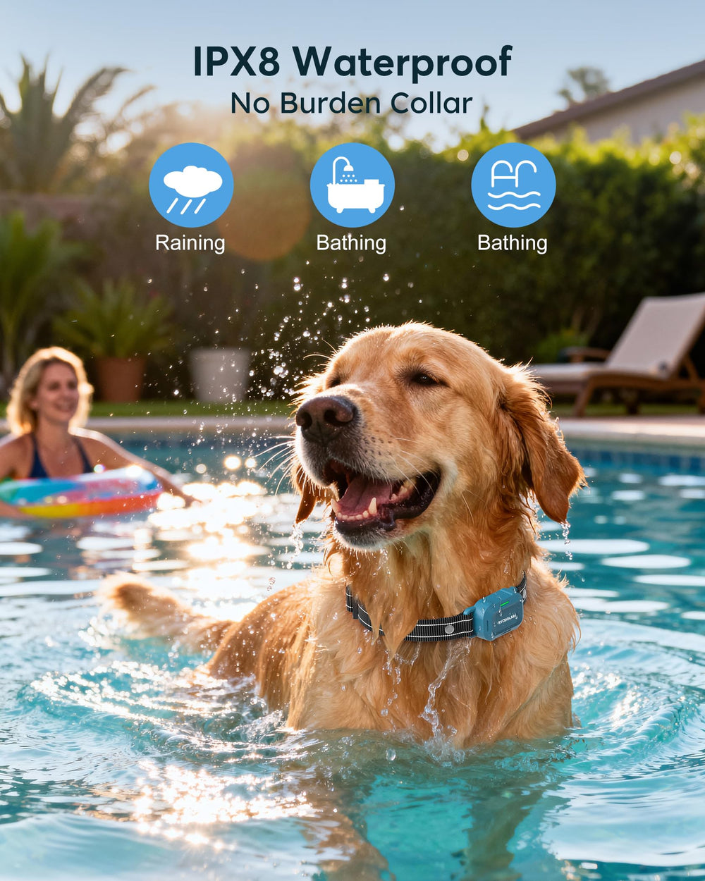 Jugbow collier imperméable dans l'eau démontrant durabilité et usage extérieur