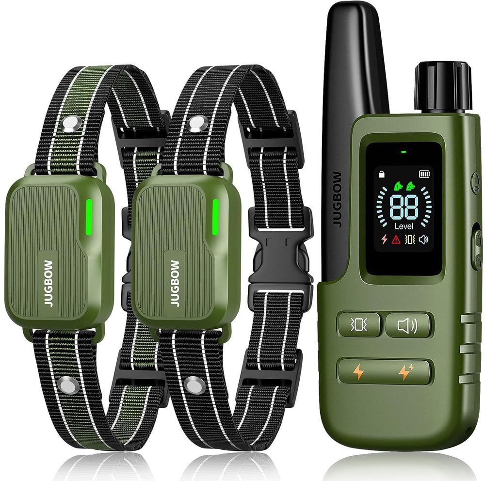Jugbow télécommande et deux colliers montrant contrôle indépendant et ergonomie