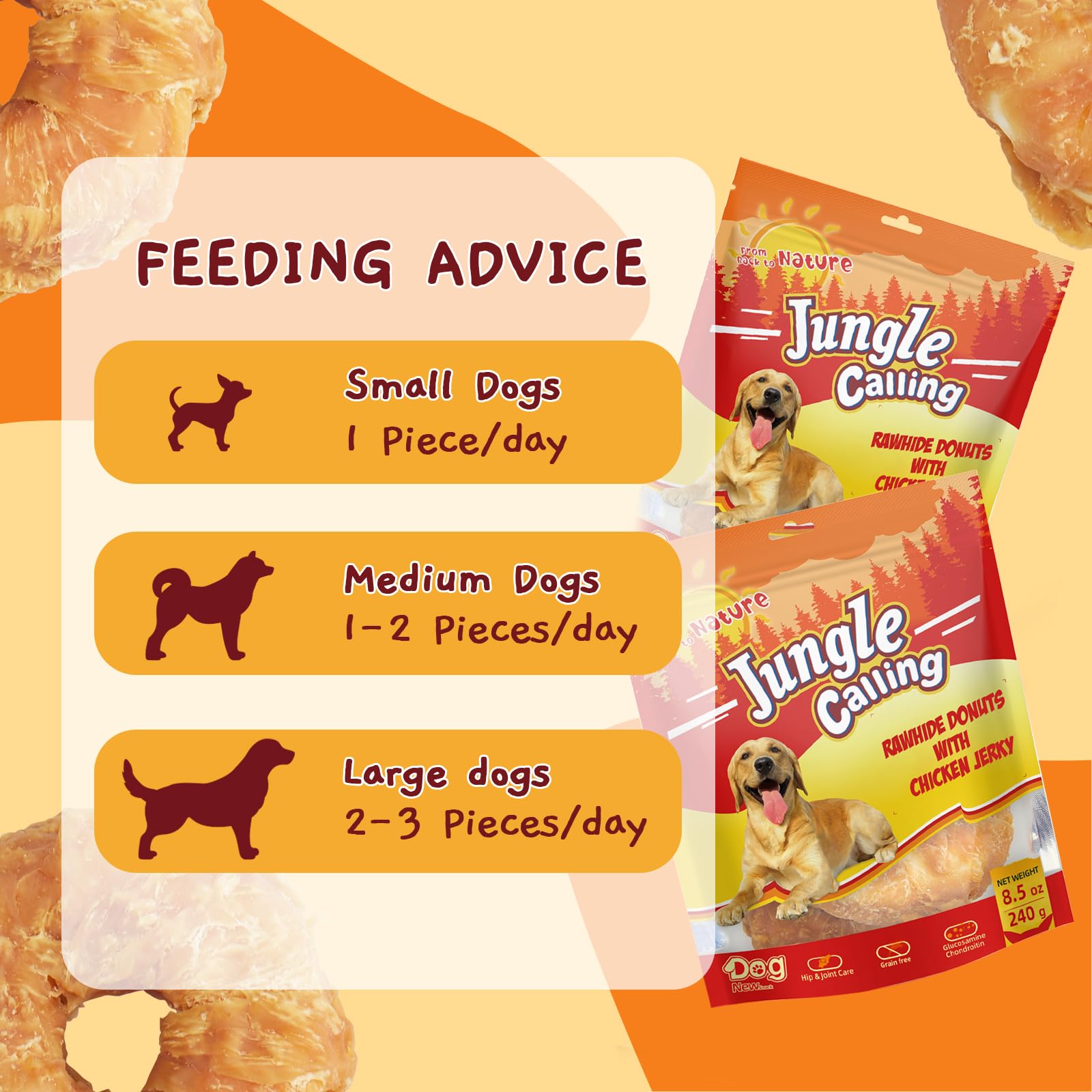 Chien mangeant Jungle Calling donut, réduit ennui et stimule activité