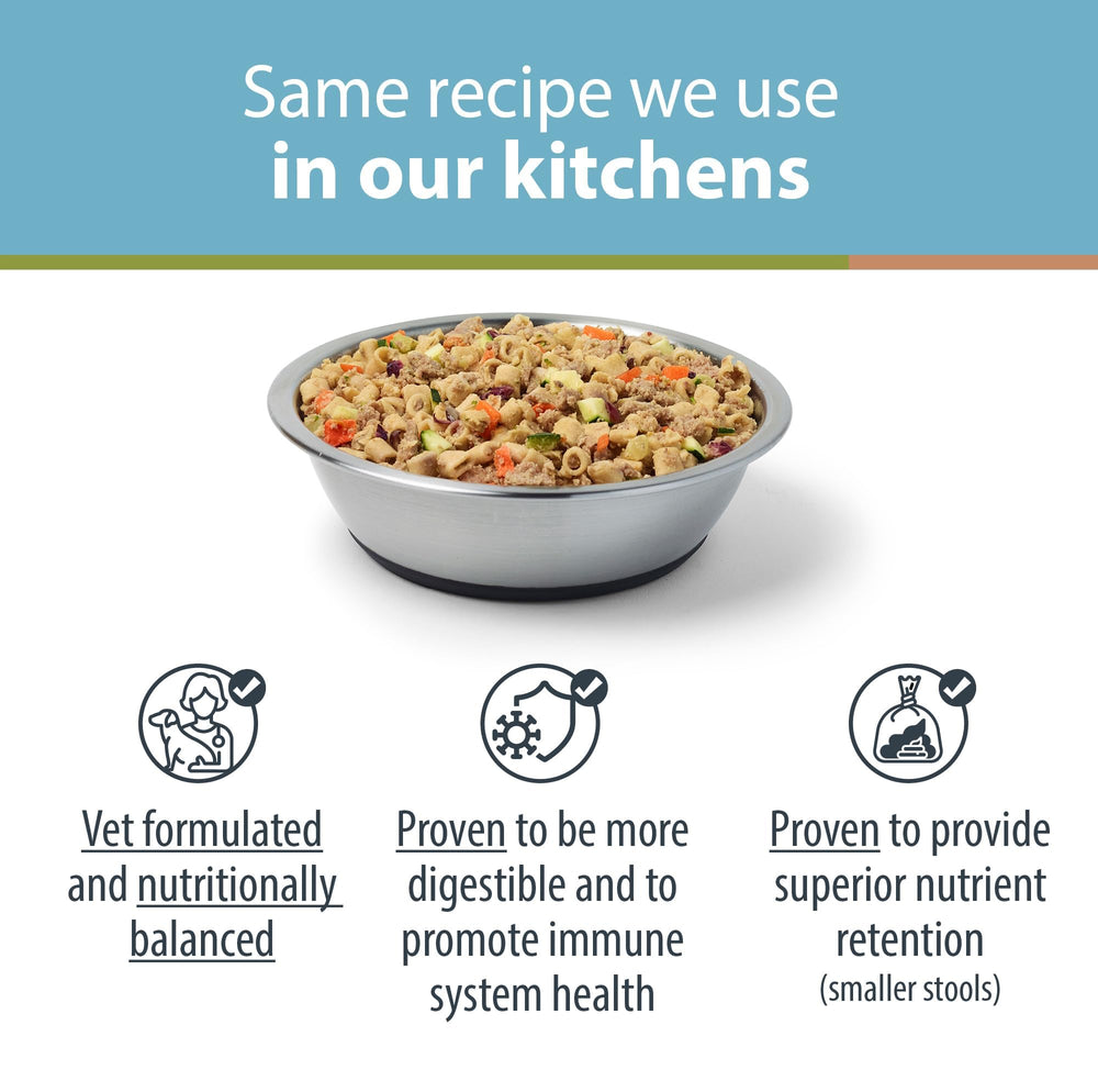 JustFoodForDogs portion servie dans un bol pour un repas équilibré