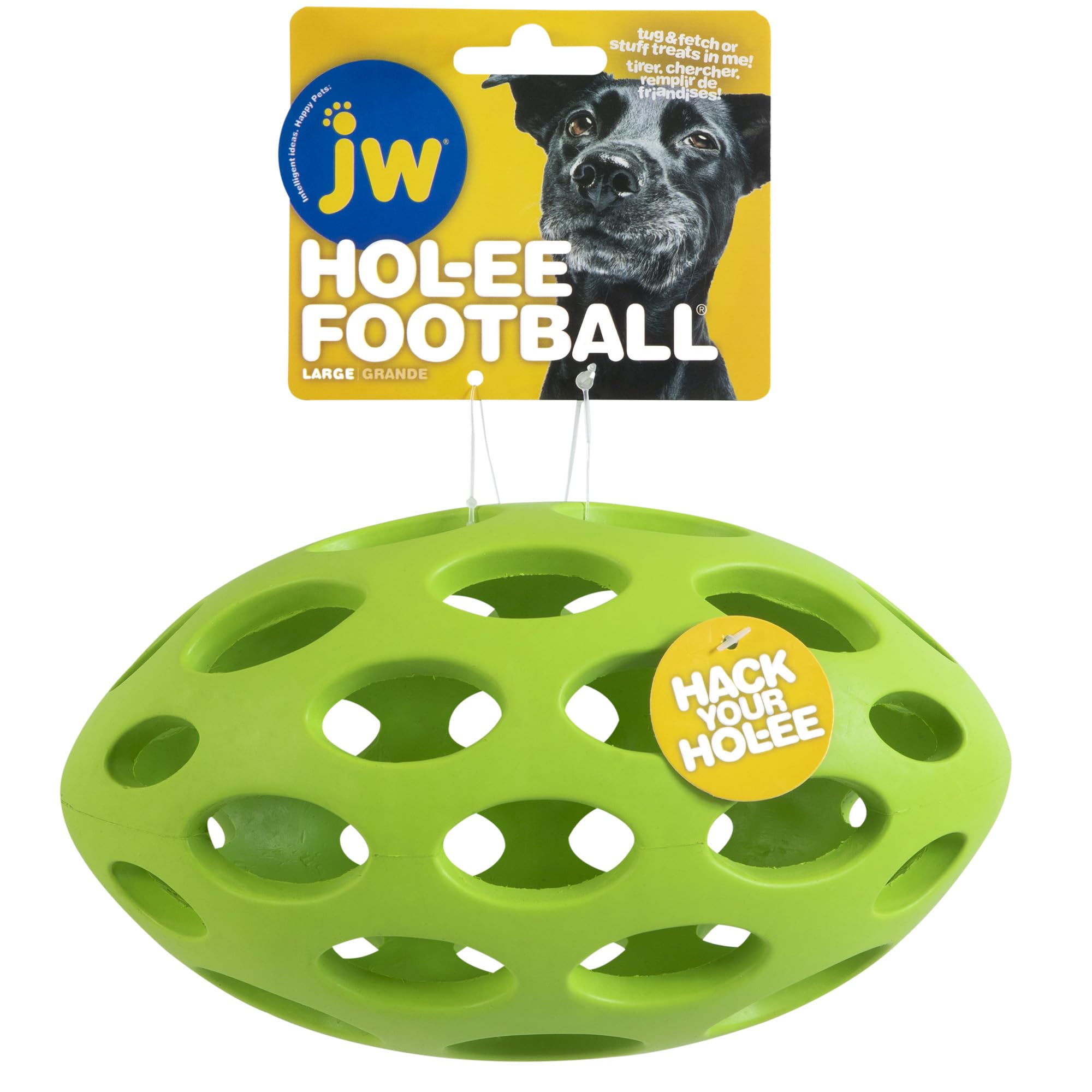 Chien jouant avec la JW Hol-ee Football Grand stimulant l’exercice et l’enrichissement mental