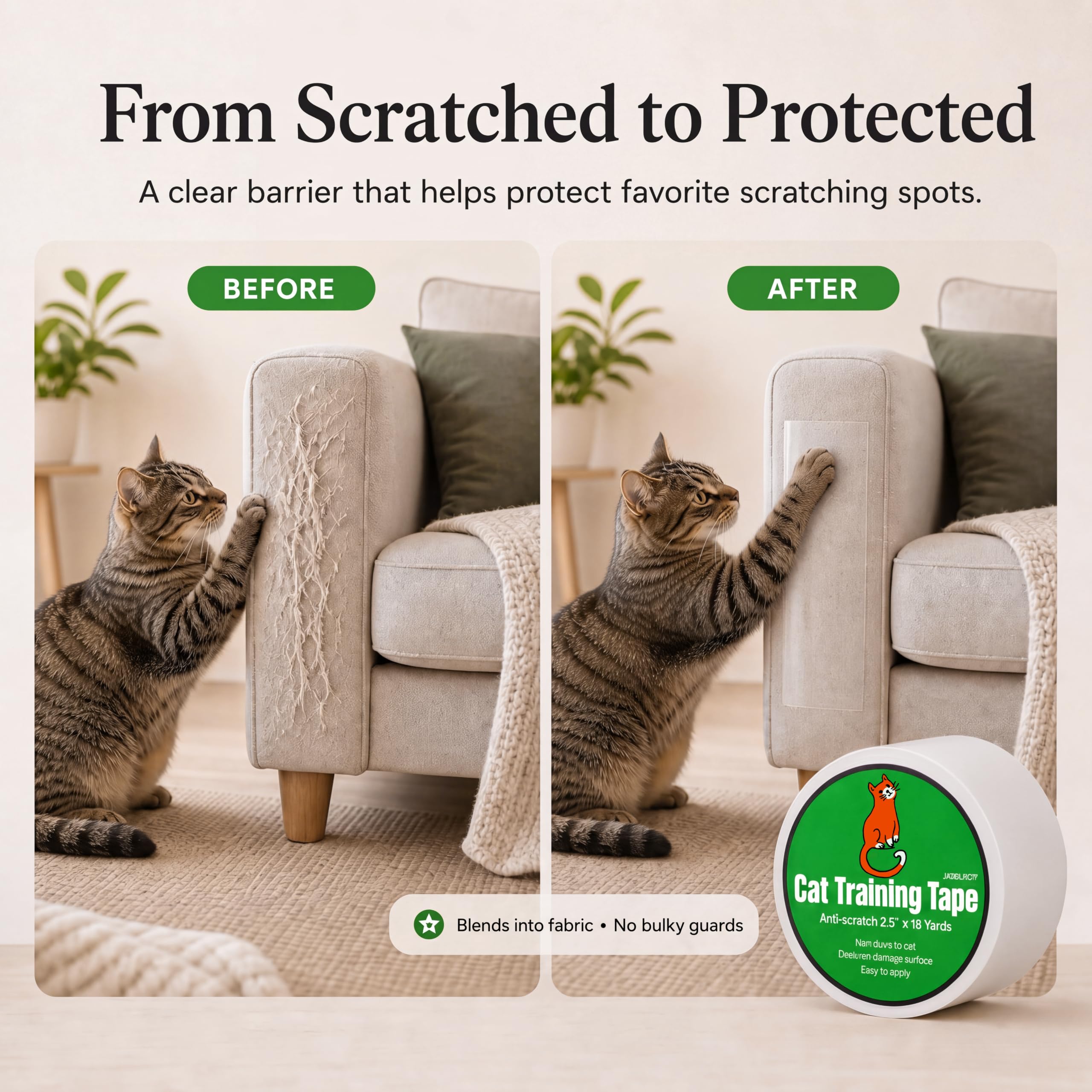 JXSELECT ruban appliqué sur canapé montrant protection discrète des tissus