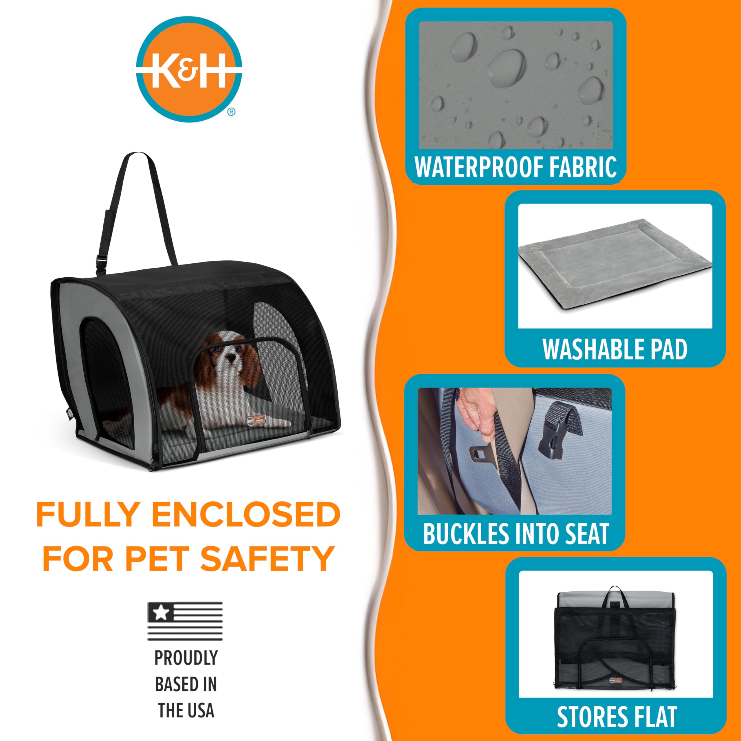 K&H porte frontale ouverte facilitant accès et alimentation