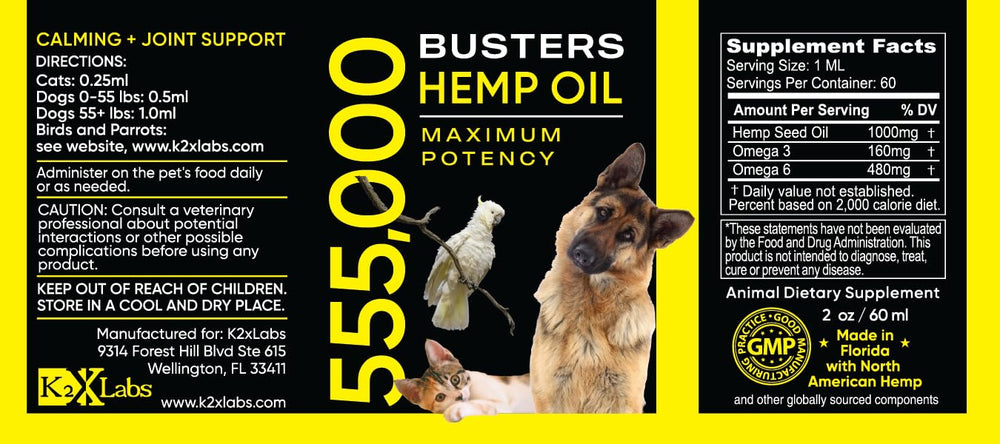 K2xLabs Buster's gros plan bouteille montrant texture et pureté