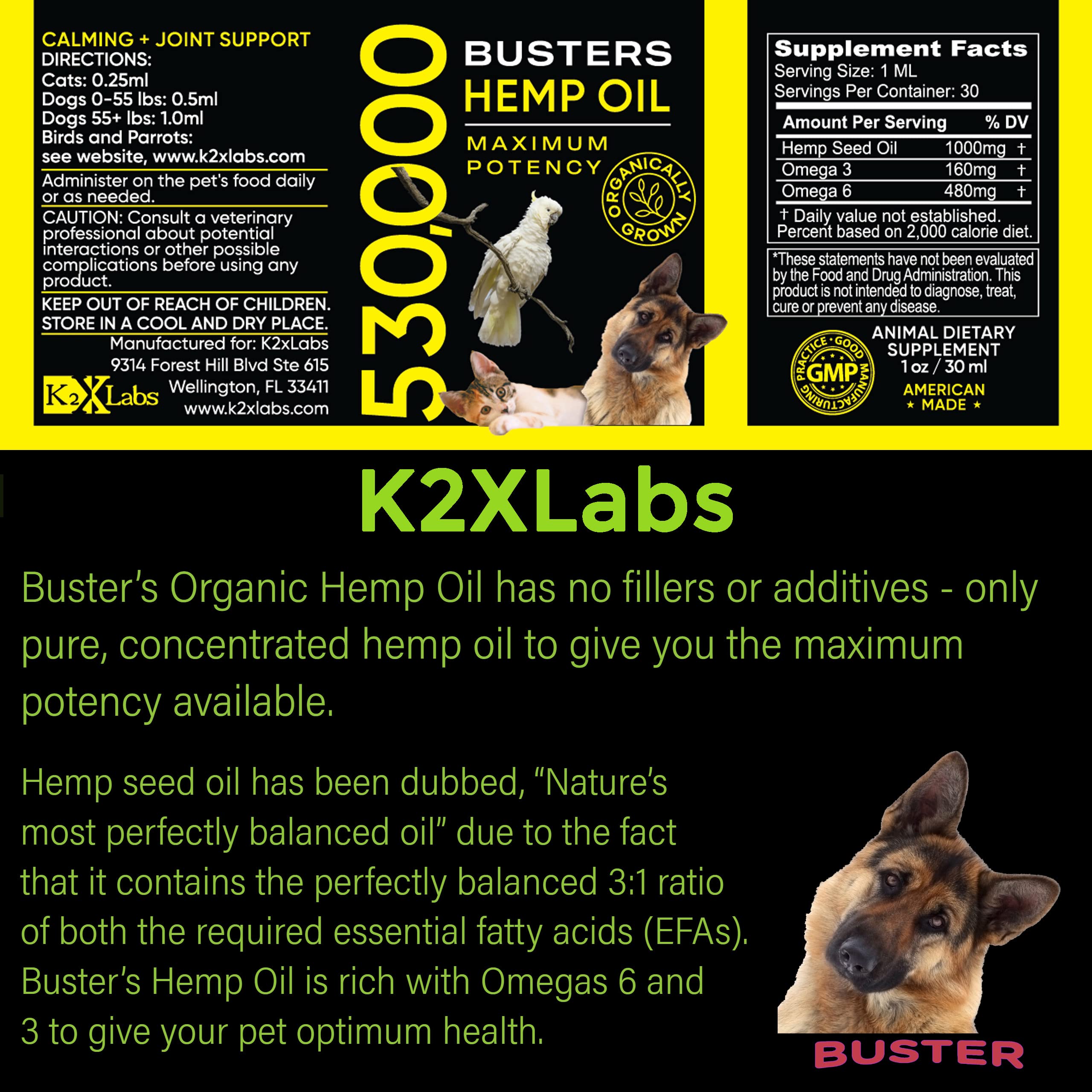 K2xLabs Buster's versé sur croquettes montrant acceptation alimentaire et praticité