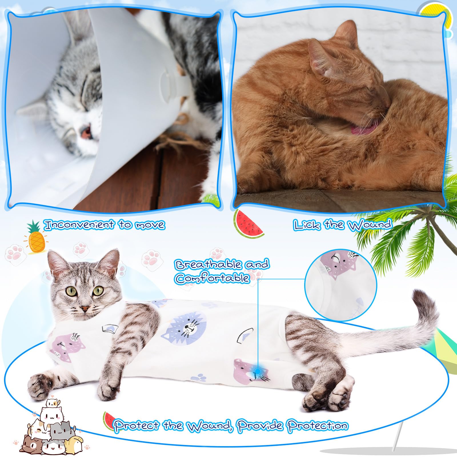 Kacctyen chat portant la combinaison confort et protection visibles