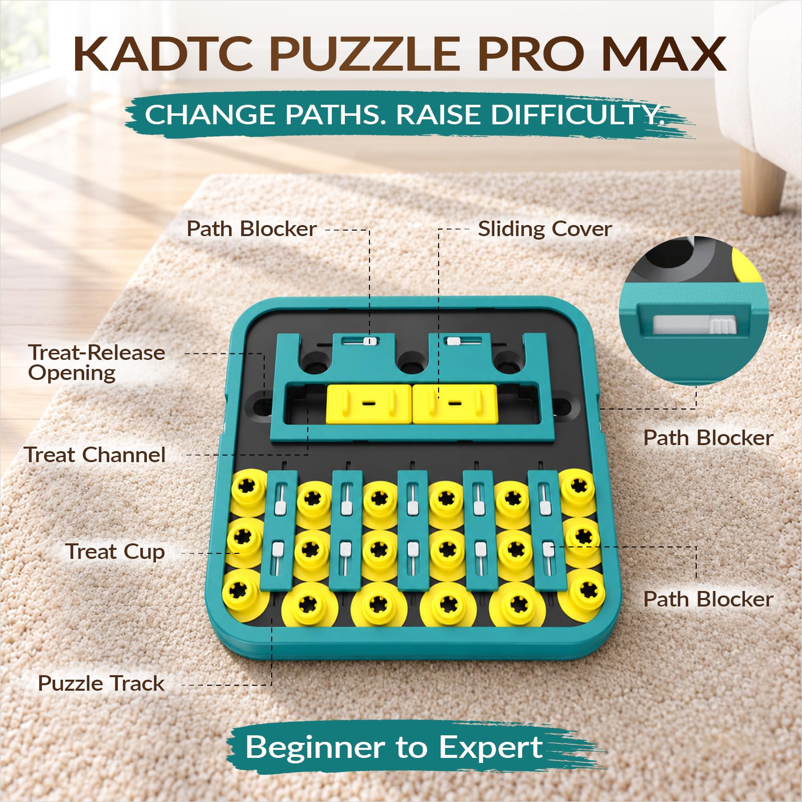 KADTC zoom compartiment secret révélant cachette pour friandises motivantes