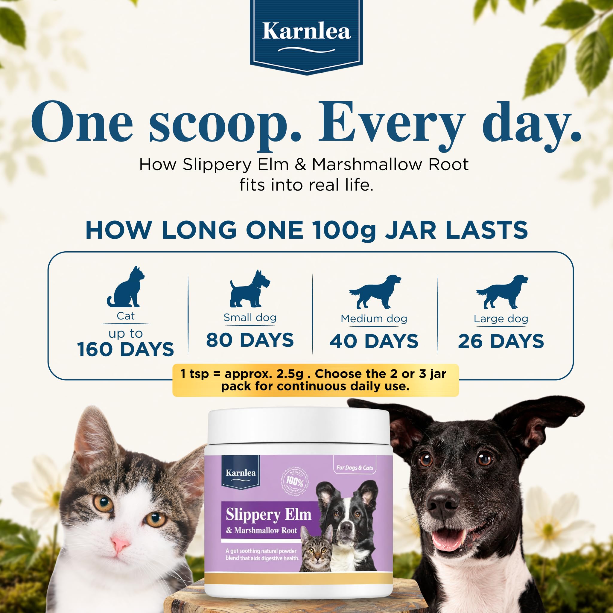 KARNLEA comparaison taille montrant portion pratique 100 g