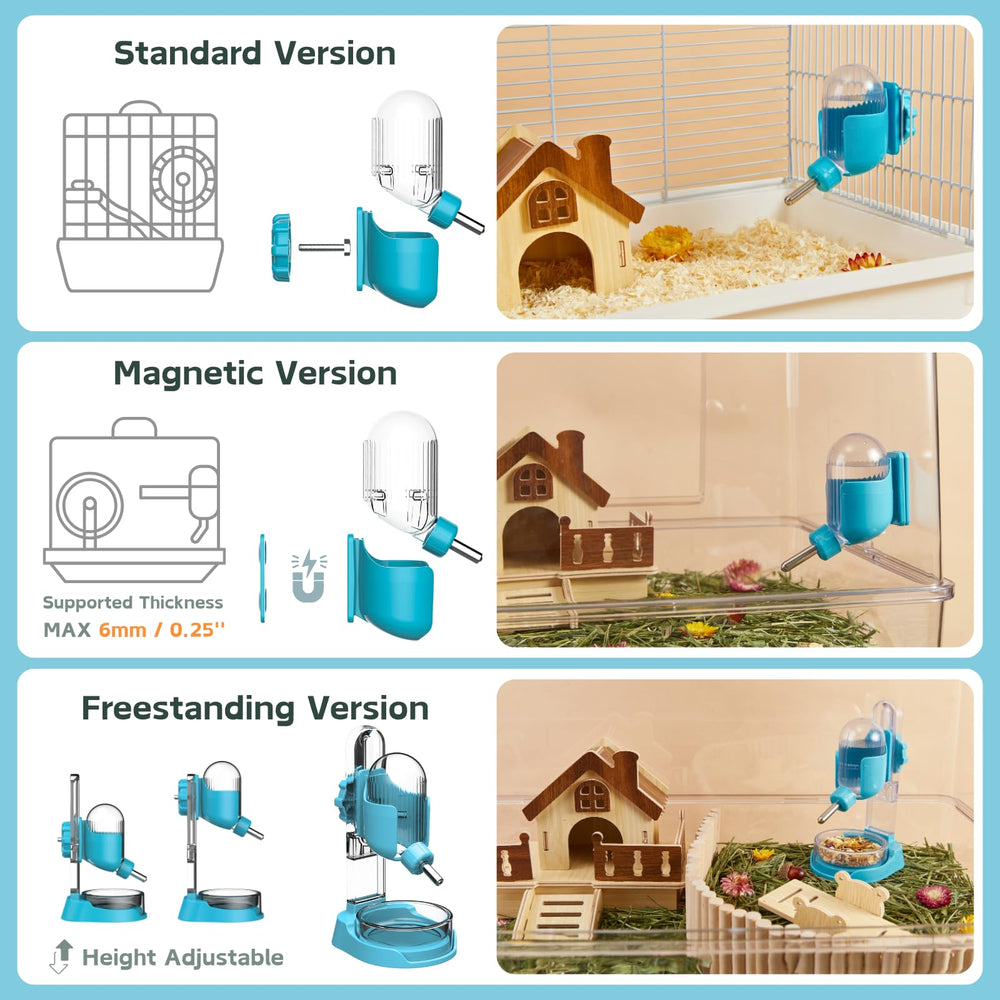 Kassiva abreuvoir en usage dans cage montrant l'animal s'hydratant proprement