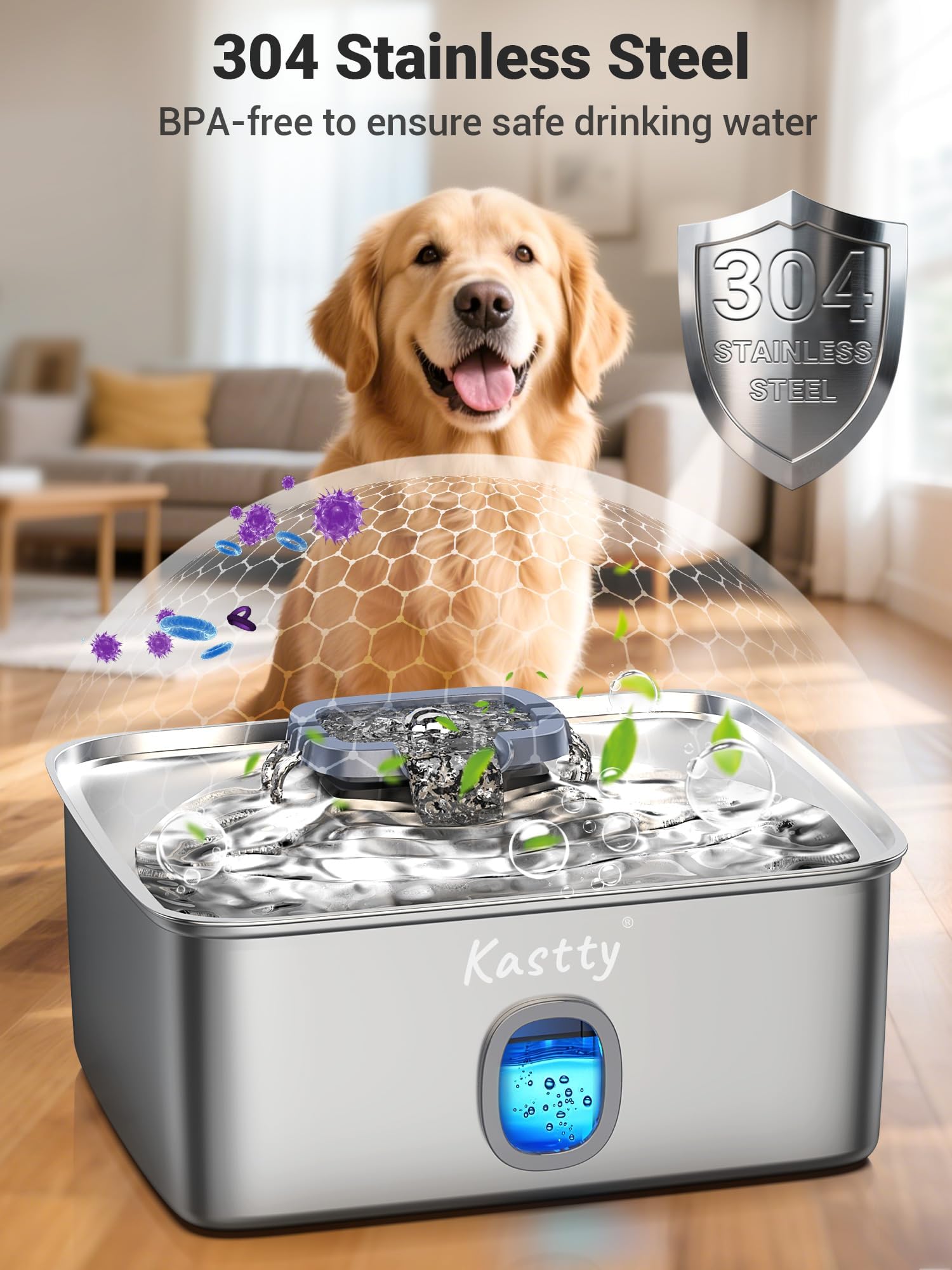 Kastty fontaine en cours d'utilisation par deux grands chiens hydratation continue