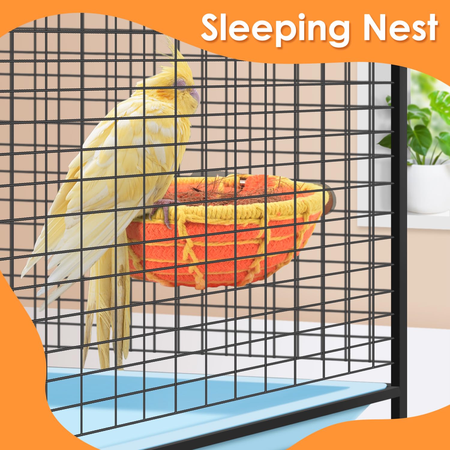 KATUMO nid posé dans une cage avec un oiseau qui se repose paisiblement