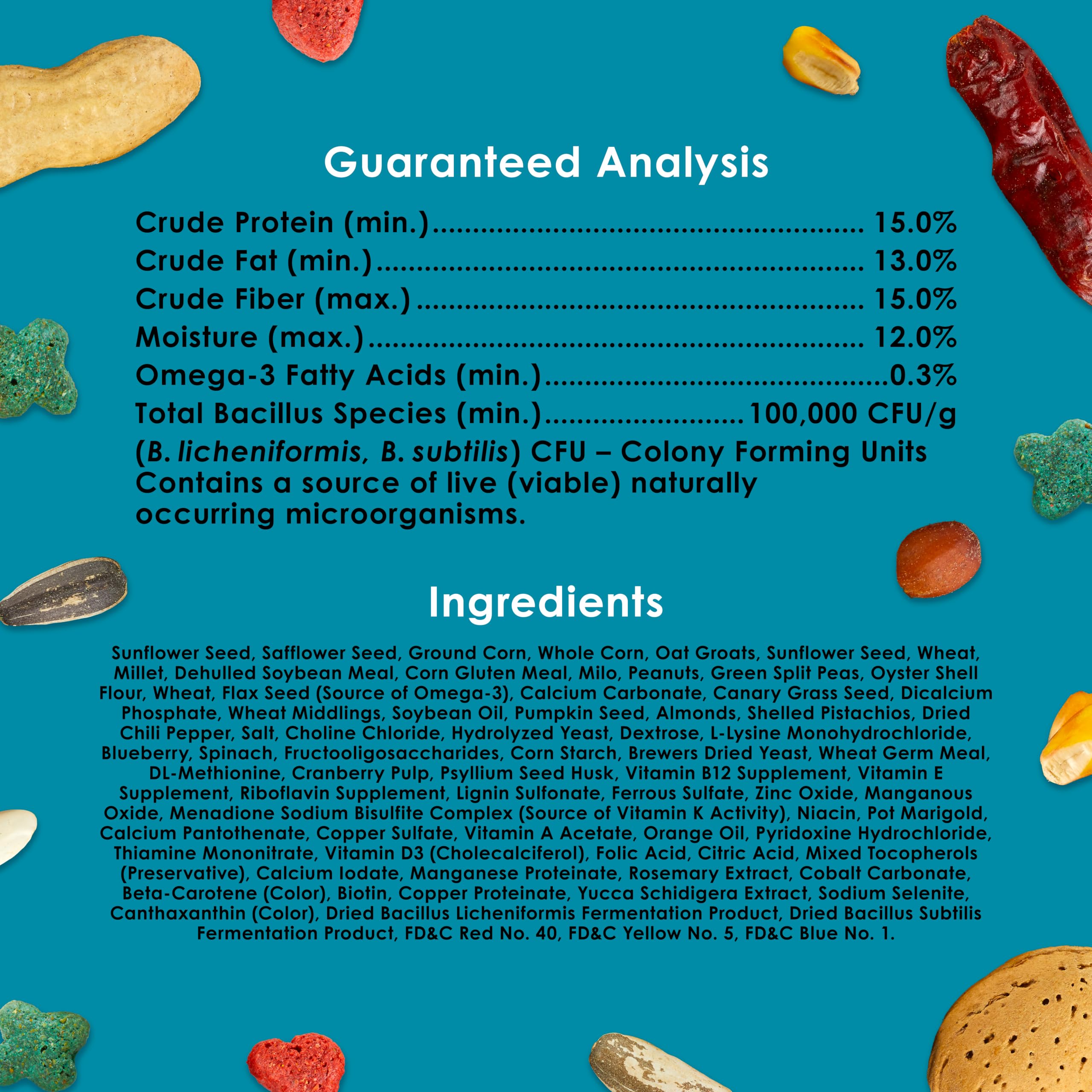 Kaytee verso du sac avec informations nutritionnelles lisibles