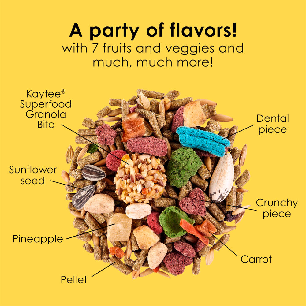 Kaytee Fiesta morceaux de fruits et légumes visibles pour intérêt sensoriel