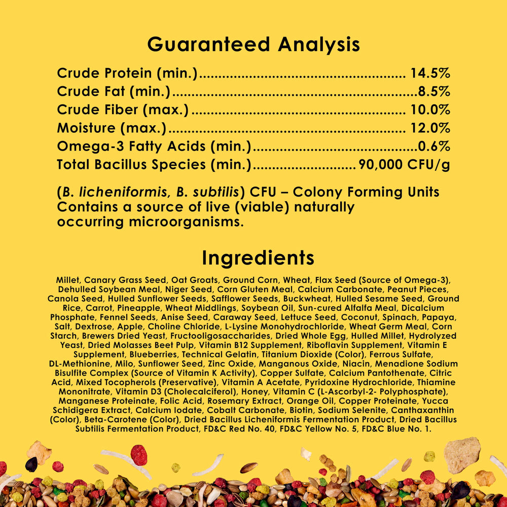 Kaytee étiquette nutrition affichant additifs forts et informations claires