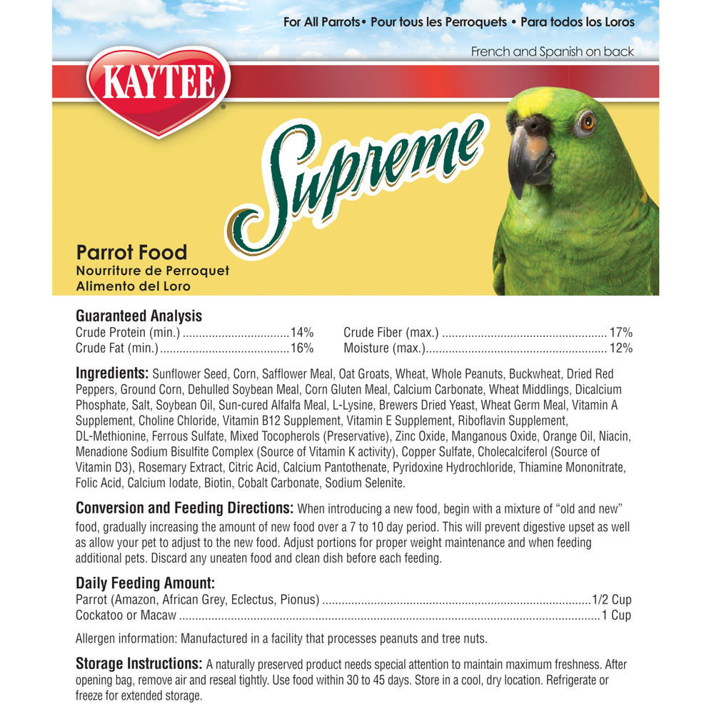 Kaytee étiquette nutritionnelle détaillée montrant ingrédients et compléments, guide transparent pour le choix