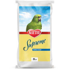 Kaytee sac Supreme face avant montrant format 20 lb et information produit, assurance qualité Kaytee